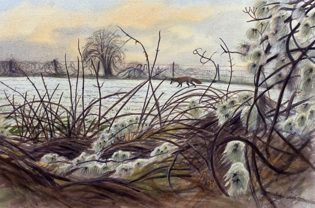 Signed Winter Landscape Watercolor Painting - 2