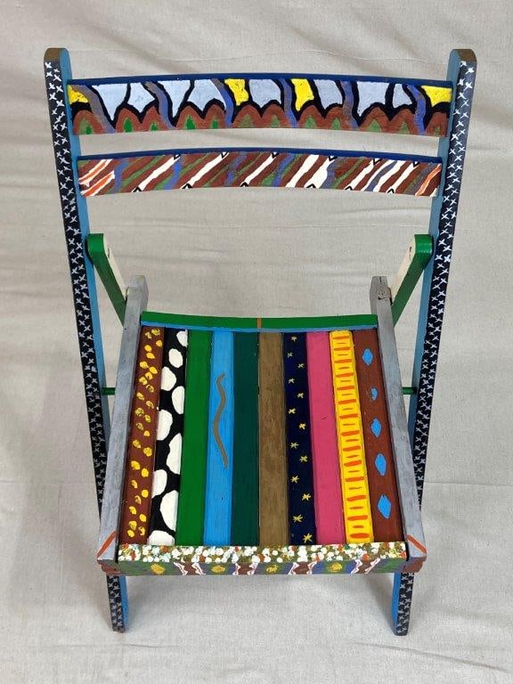 Folk Art Painted Folding Chair - 2