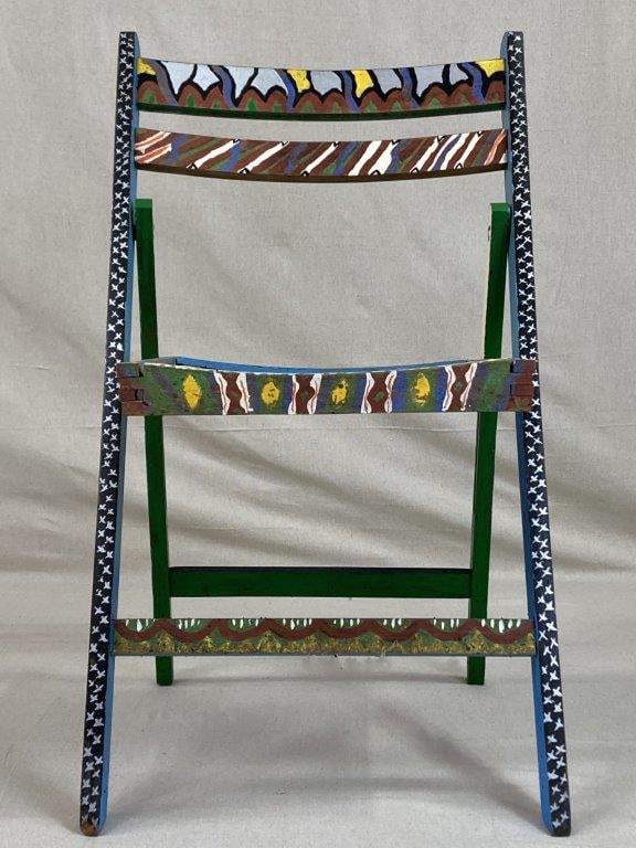 Folk Art Painted Folding Chair - 3