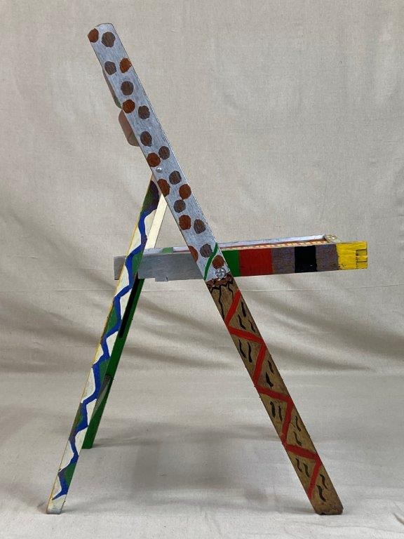 Folk Art Painted Folding Chair - 4