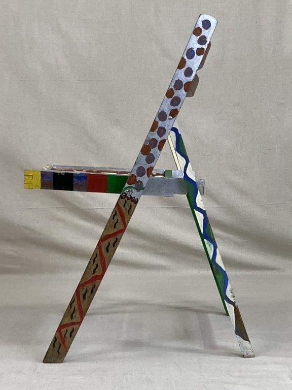 Folk Art Painted Folding Chair - 6