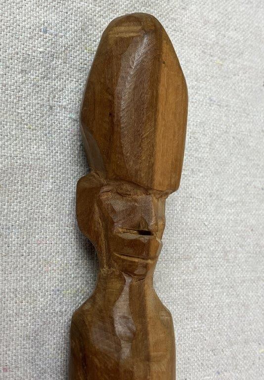 Folk Art Carved Cane with Tribal Mask Handle - 2