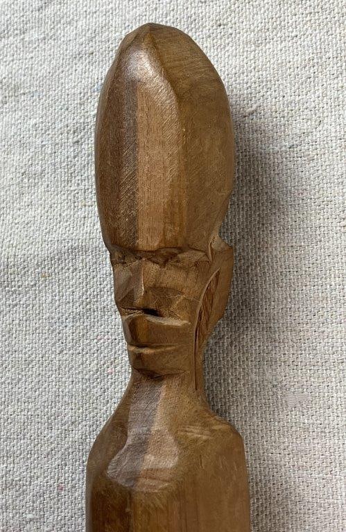 Folk Art Carved Cane with Tribal Mask Handle - 3