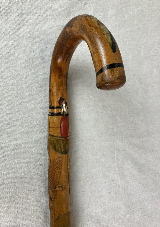 Mexican Folk Art Carved Wood Cane - 2