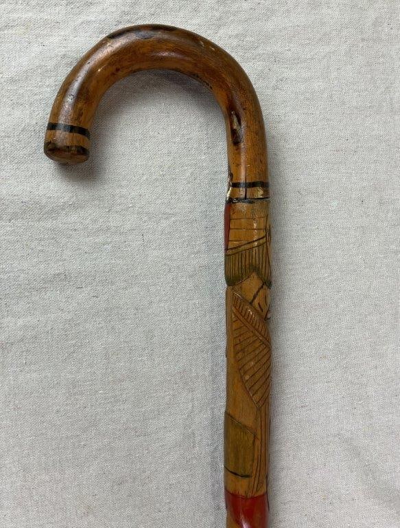 Mexican Folk Art Carved Wood Cane - 4