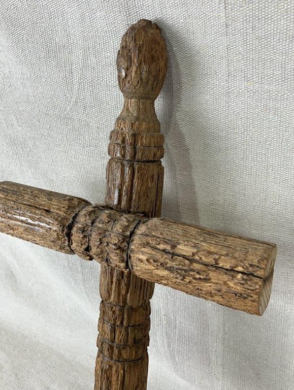 Folk Art Ash Wood Cross Carving - 3