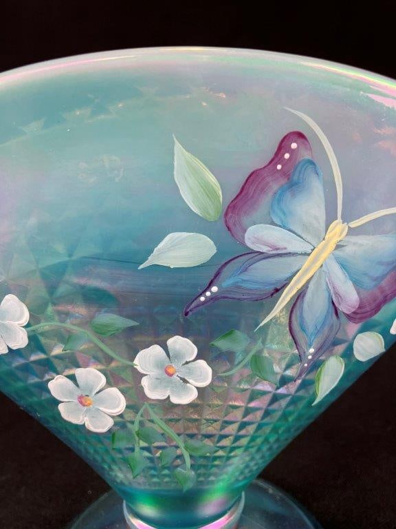 Fenton Aqua Iridescent Butterfly Fan Vase - 3
