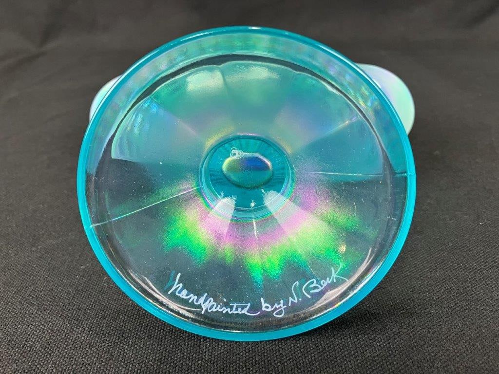 Fenton Aqua Iridescent Butterfly Fan Vase - 7