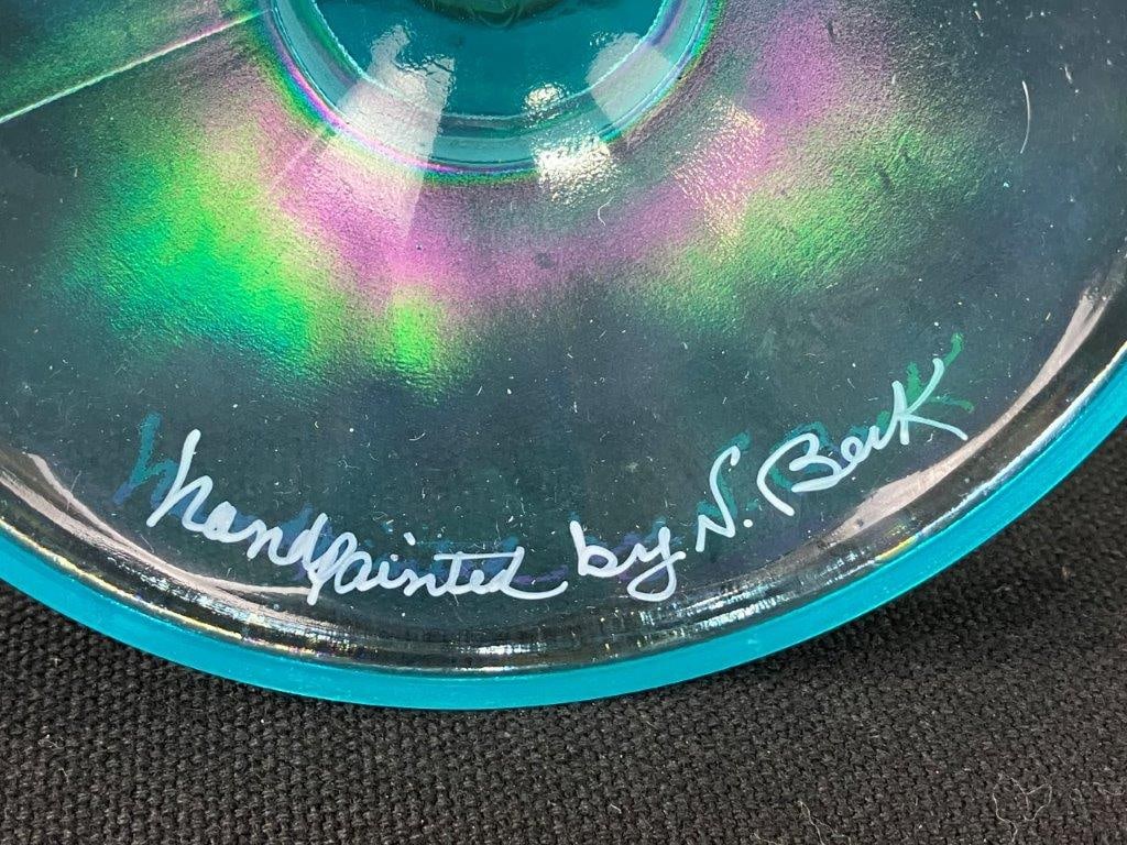 Fenton Aqua Iridescent Butterfly Fan Vase - 9