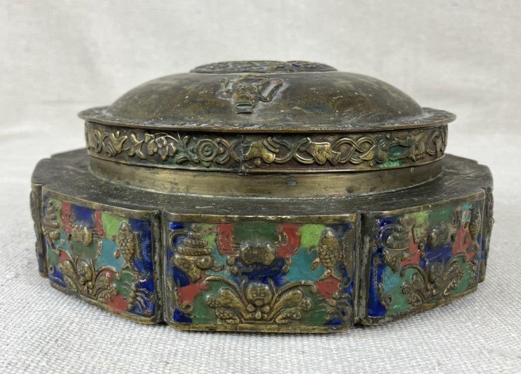 Chinese Brass Champleve Enamel Trinket Box - 2