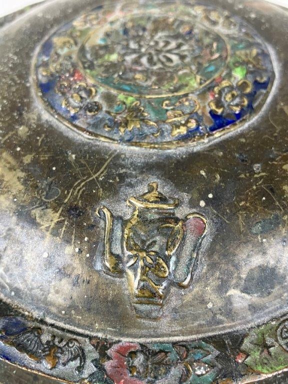 Chinese Brass Champleve Enamel Trinket Box - 4