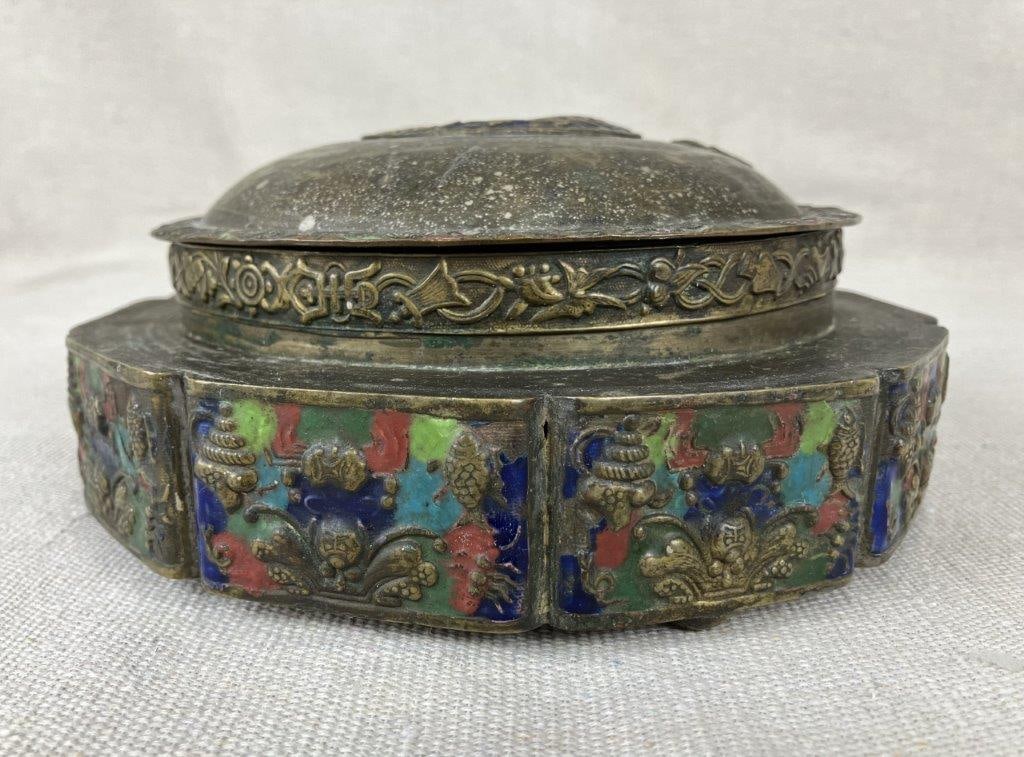 Chinese Brass Champleve Enamel Trinket Box - 6