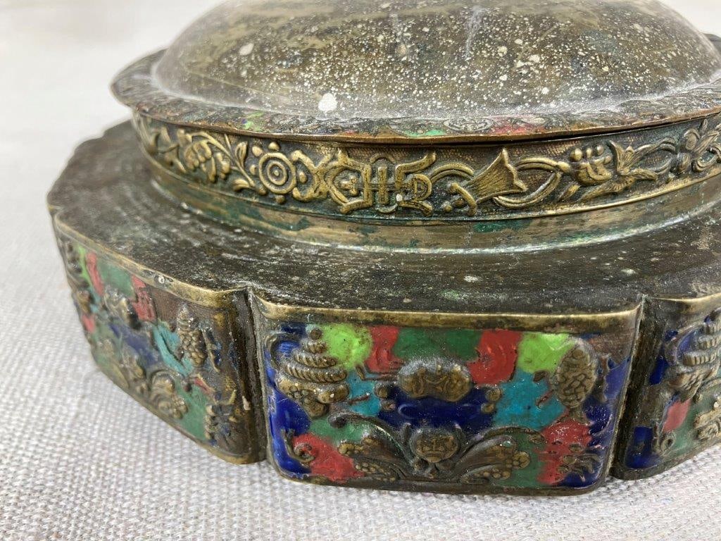 Chinese Brass Champleve Enamel Trinket Box - 7