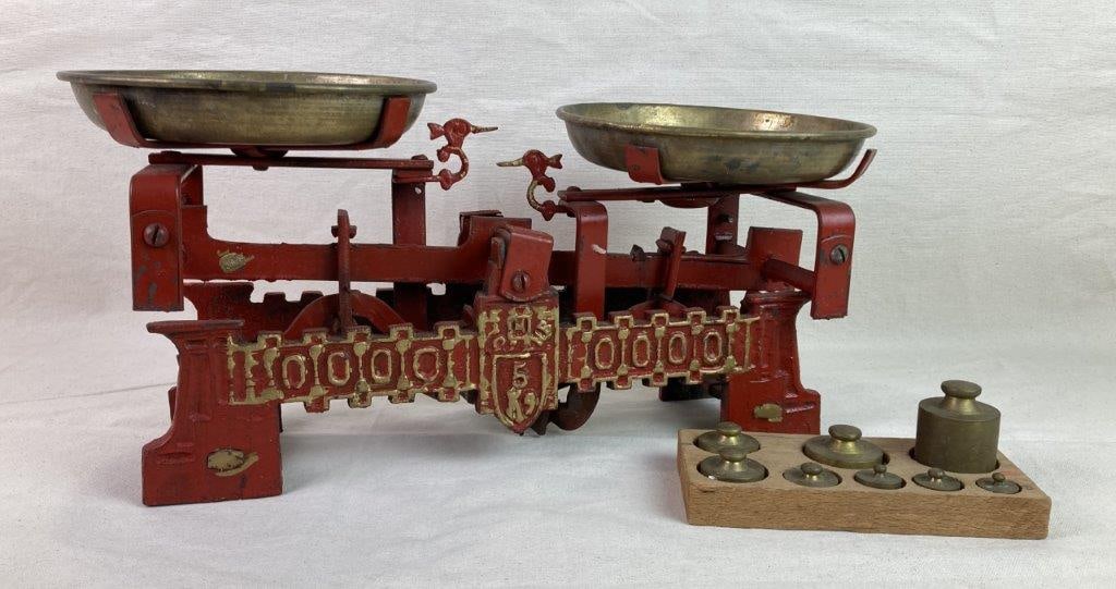 Topane Cast Iron and Brass Scale with Weights - 2