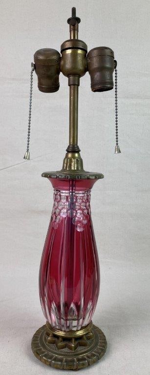 Vintage Cranberry Glass Table Lamp - 5