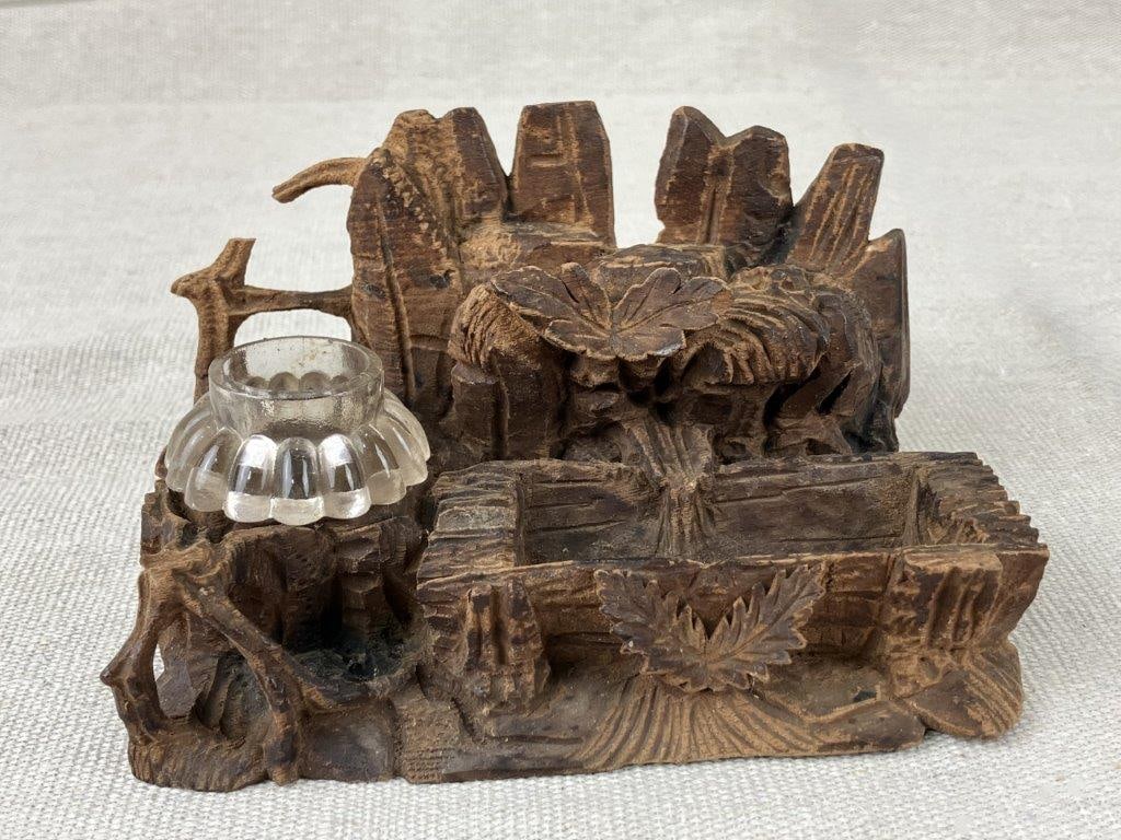 Folk Art Carved Inkwell - 2
