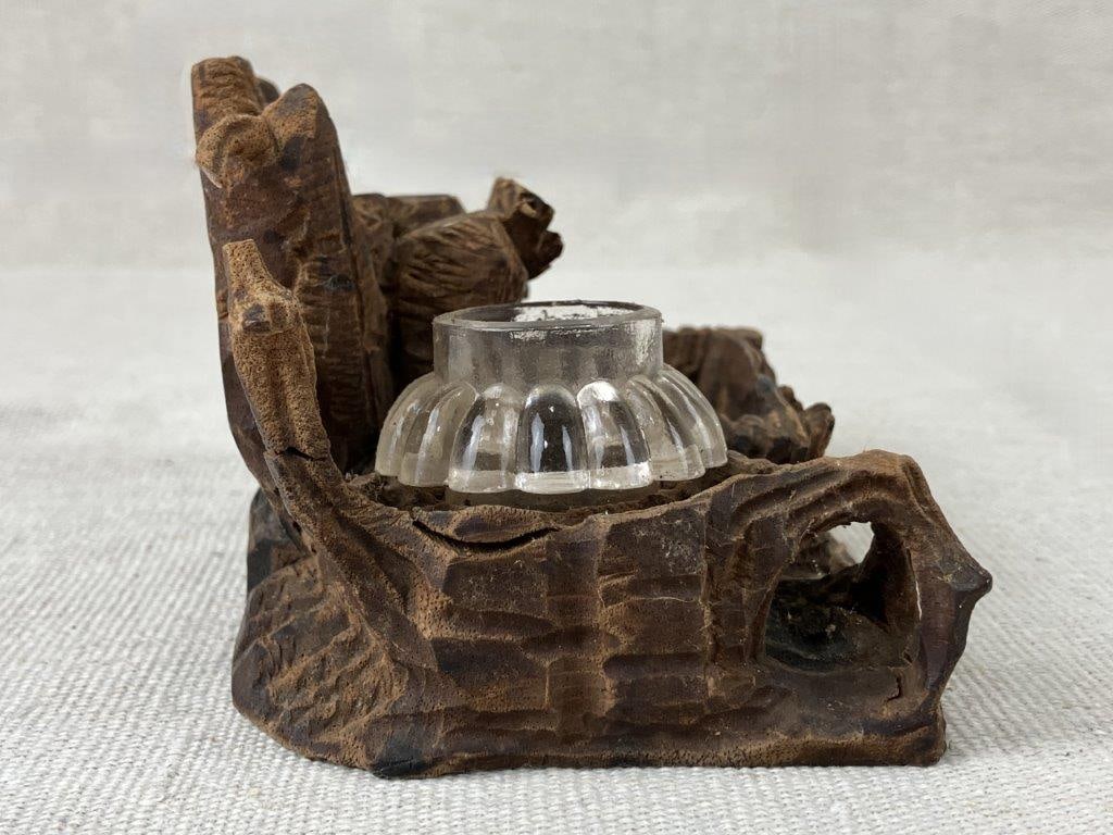 Folk Art Carved Inkwell - 4