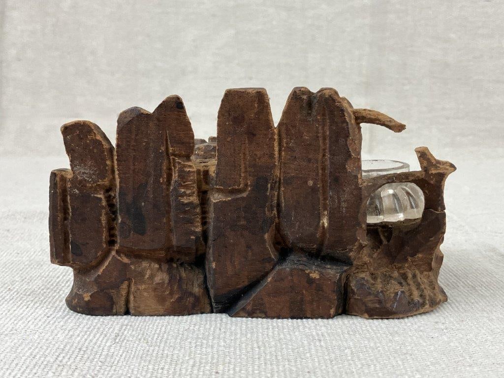 Folk Art Carved Inkwell - 5