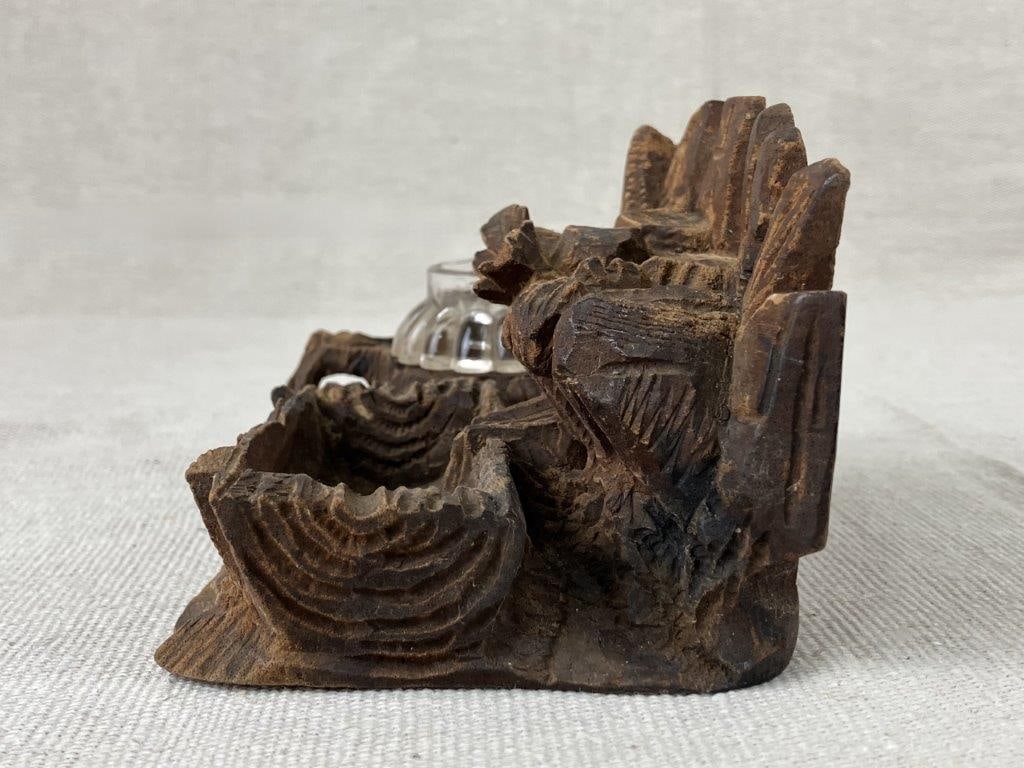 Folk Art Carved Inkwell - 6