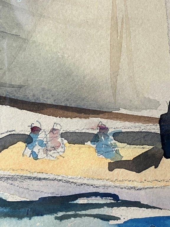 Mid-Century Ship at Sea Watercolor by Al Anson - 3