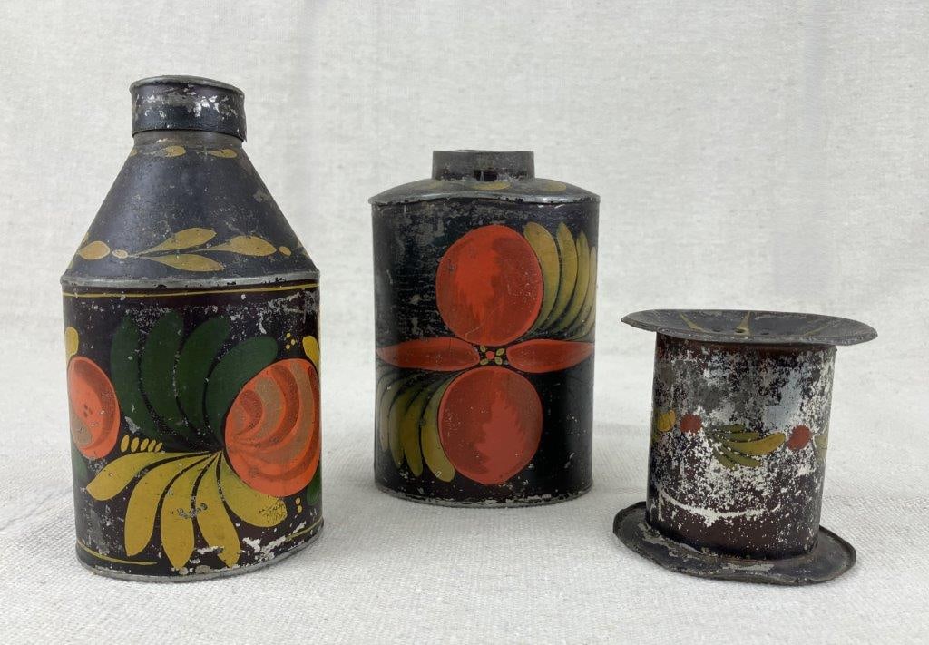 Three Toleware Storage Vessels - 2