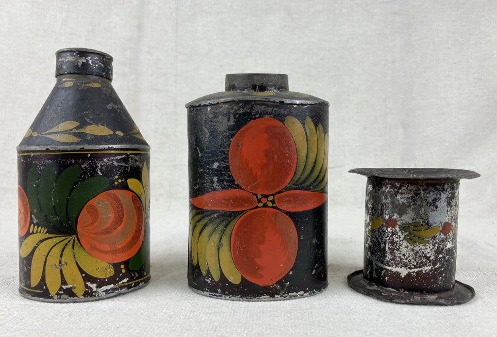 Three Toleware Storage Vessels - 3