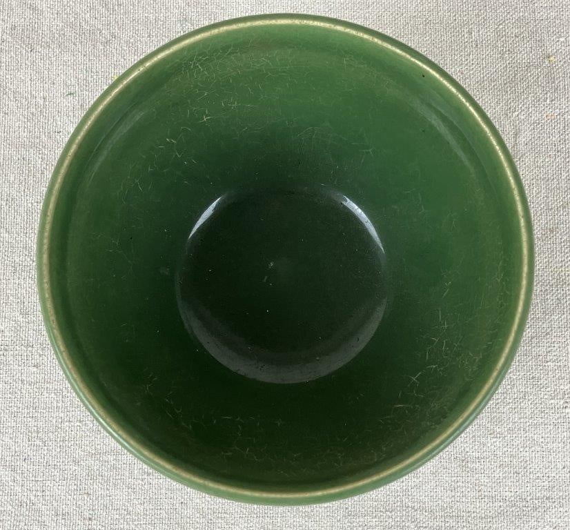 Vintage Yellow Ware Bowl with Two Green Bowls - 11