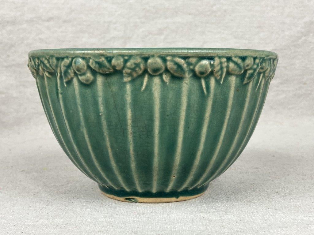 Vintage Yellow Ware Bowl with Two Green Bowls - 12