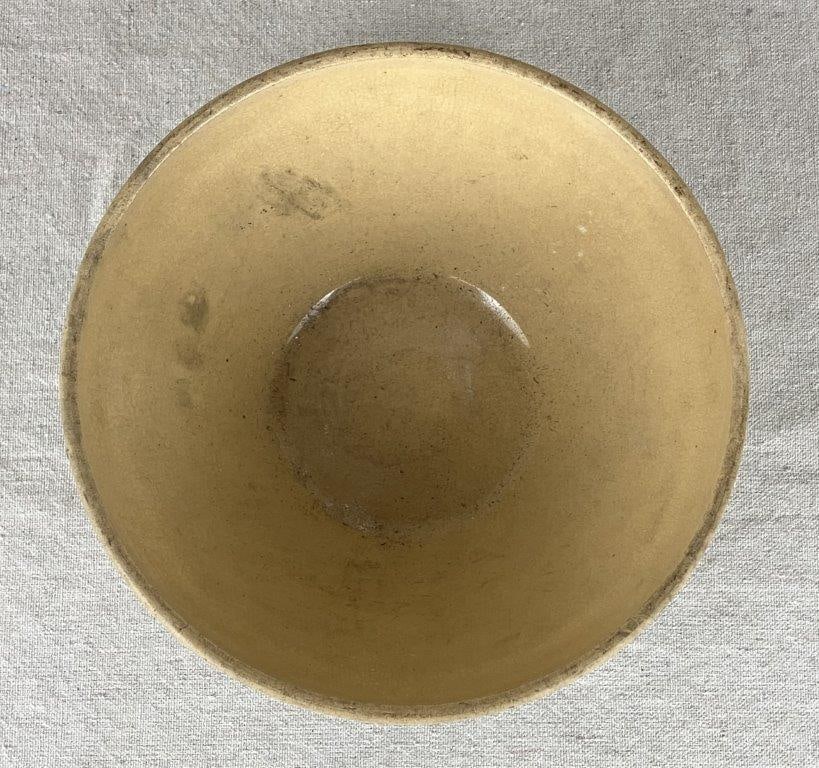 Vintage Yellow Ware Bowl with Two Green Bowls - 6