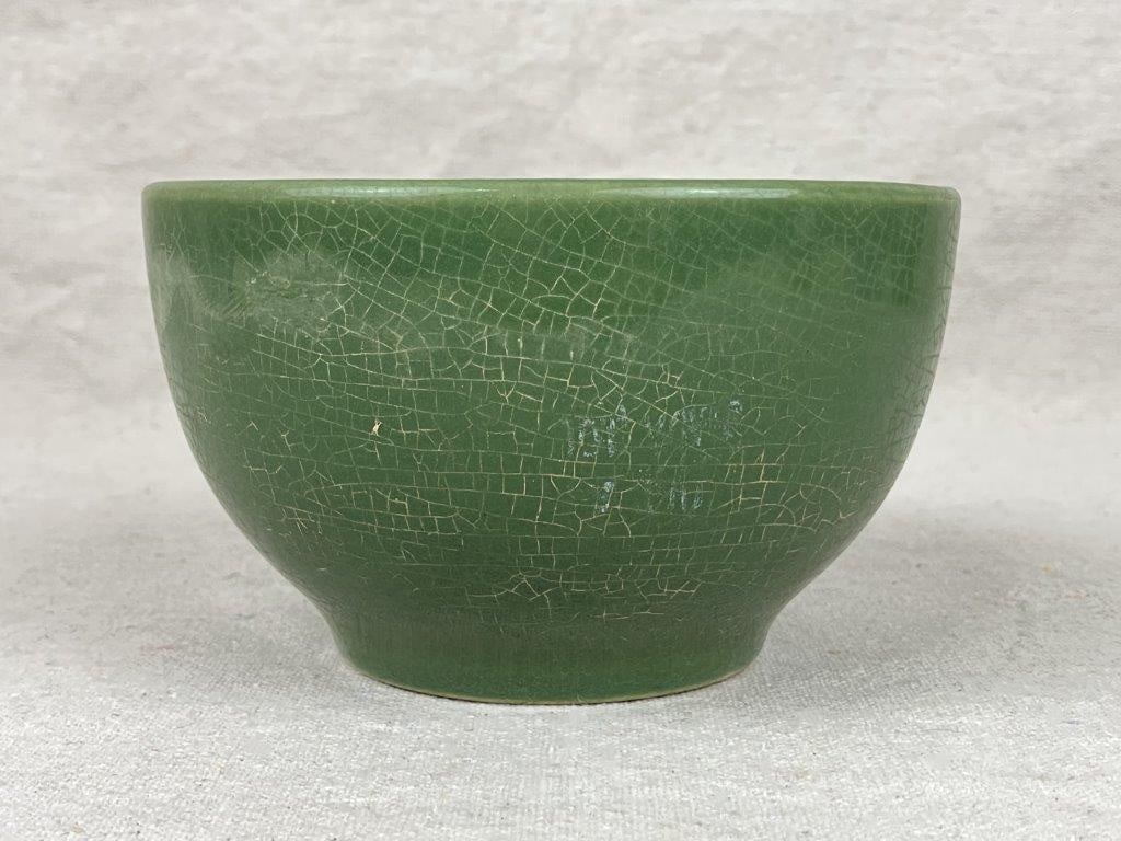 Vintage Yellow Ware Bowl with Two Green Bowls - 7