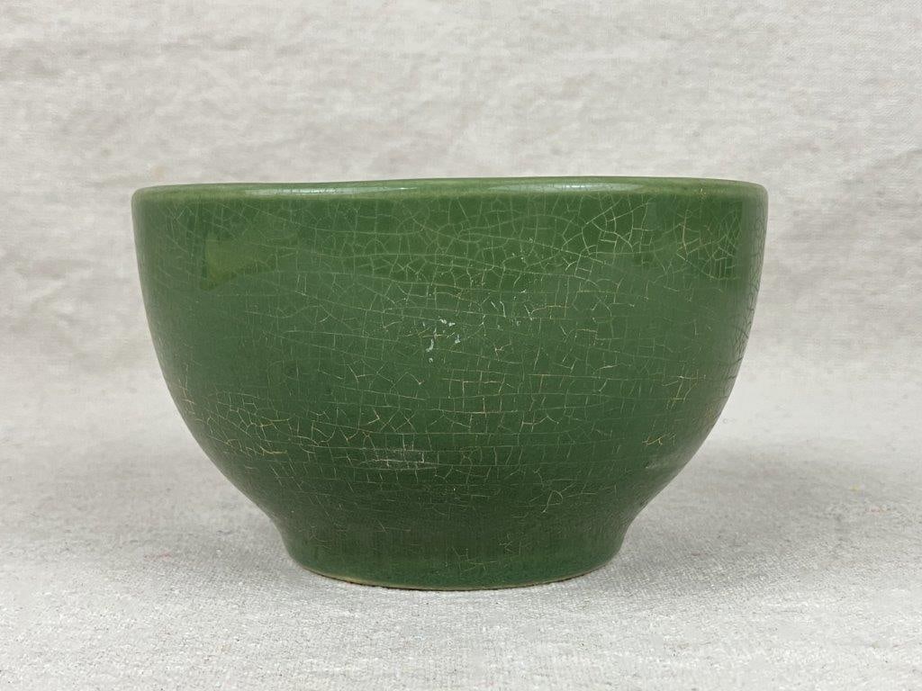 Vintage Yellow Ware Bowl with Two Green Bowls - 8