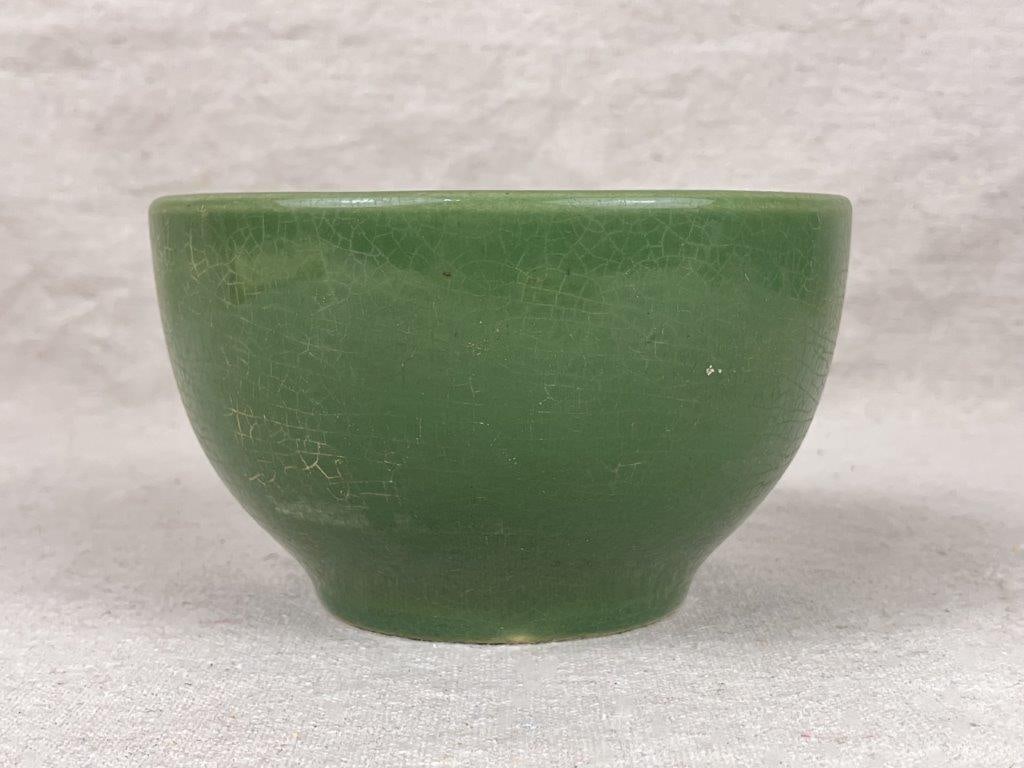 Vintage Yellow Ware Bowl with Two Green Bowls - 9