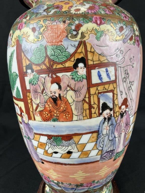 Chinese Famille Rose Porcelain Vase Lamp - 3