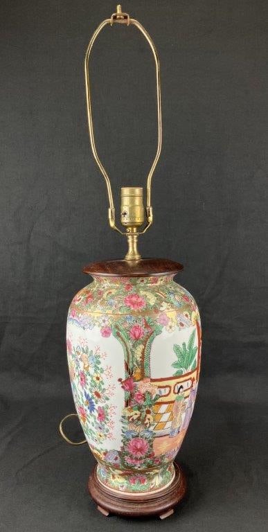 Chinese Famille Rose Porcelain Vase Lamp - 6