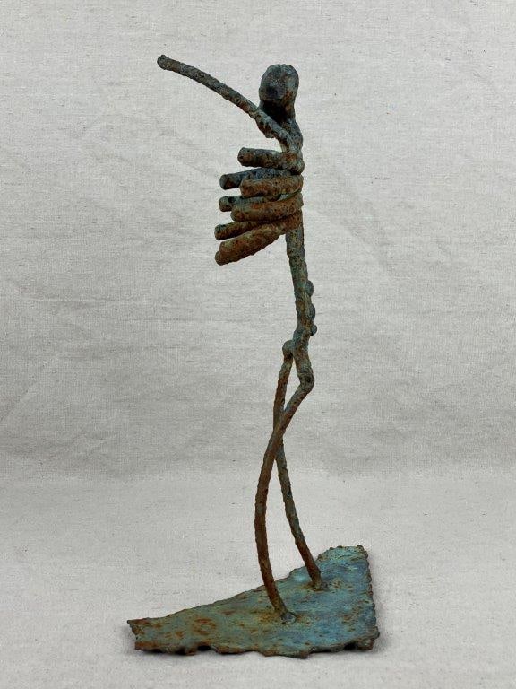 Folk Art Bronze Skeleton Sculpture - 3