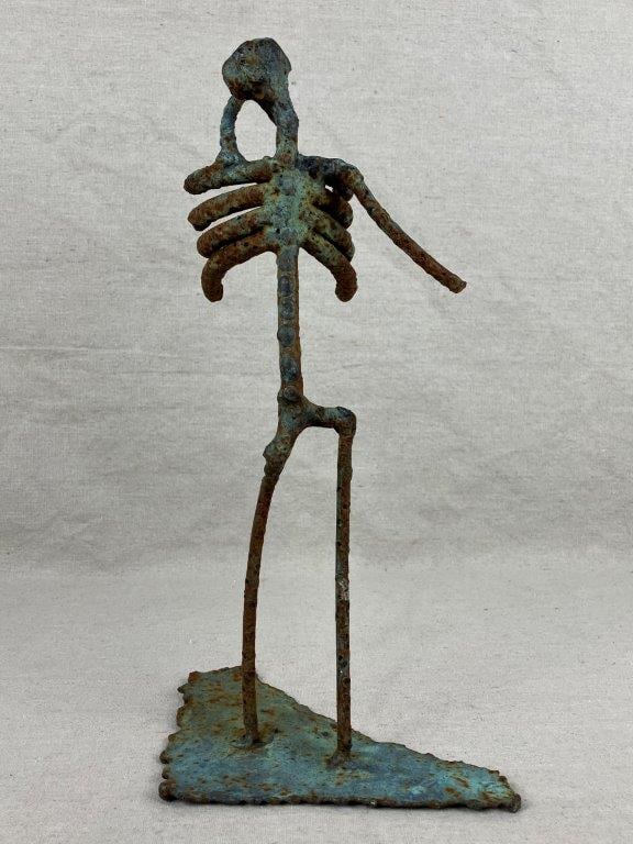 Folk Art Bronze Skeleton Sculpture - 4