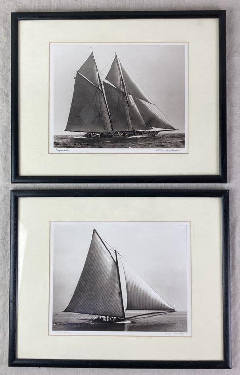 20th Century Sailboat Photographs: A pair of photographic prints depicting sailboats. One is by E. Z. Sloat, titled Sandbagger, taken in 1893 and issued as part of the Rosenfield Collection. The other is a sailboat photograph signed