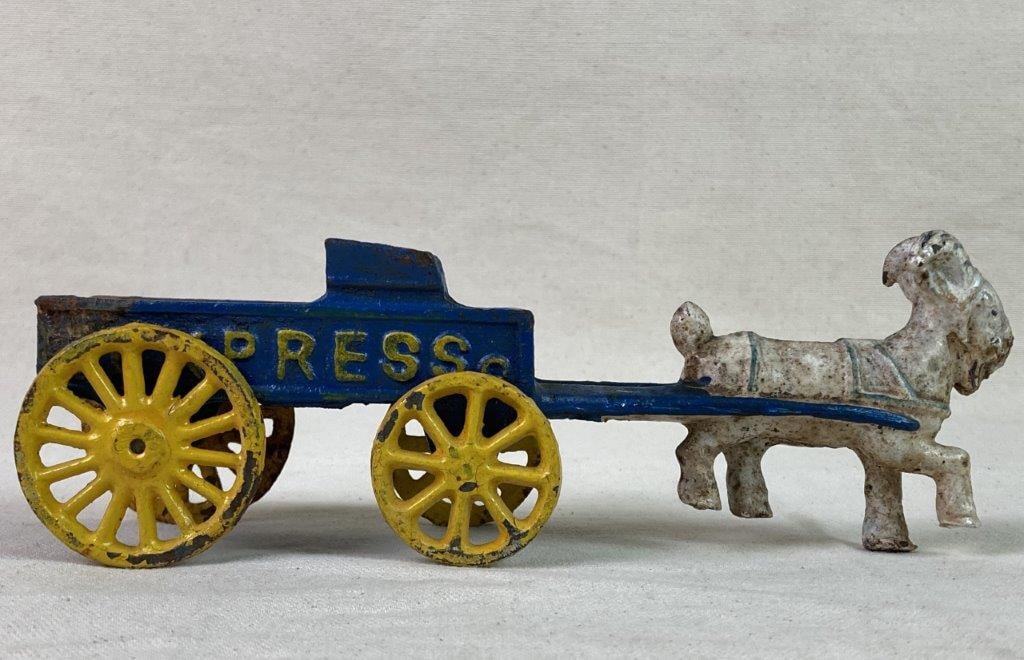 Vintage Toy Tractor and Goat-Pulled Cart - 12