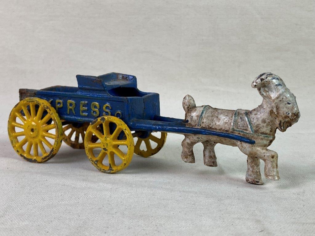 Vintage Toy Tractor and Goat-Pulled Cart - 9