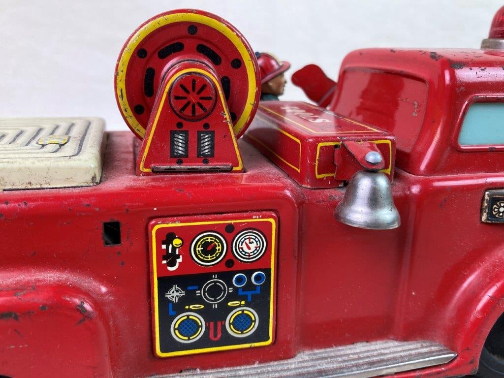 Vintage Linemar Tin Fire Truck Toy - 5