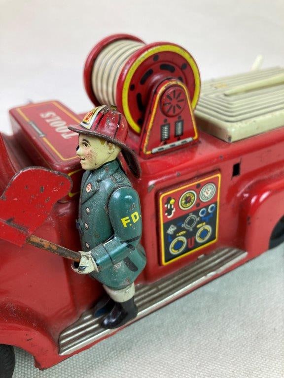 Vintage Linemar Tin Fire Truck Toy - 9