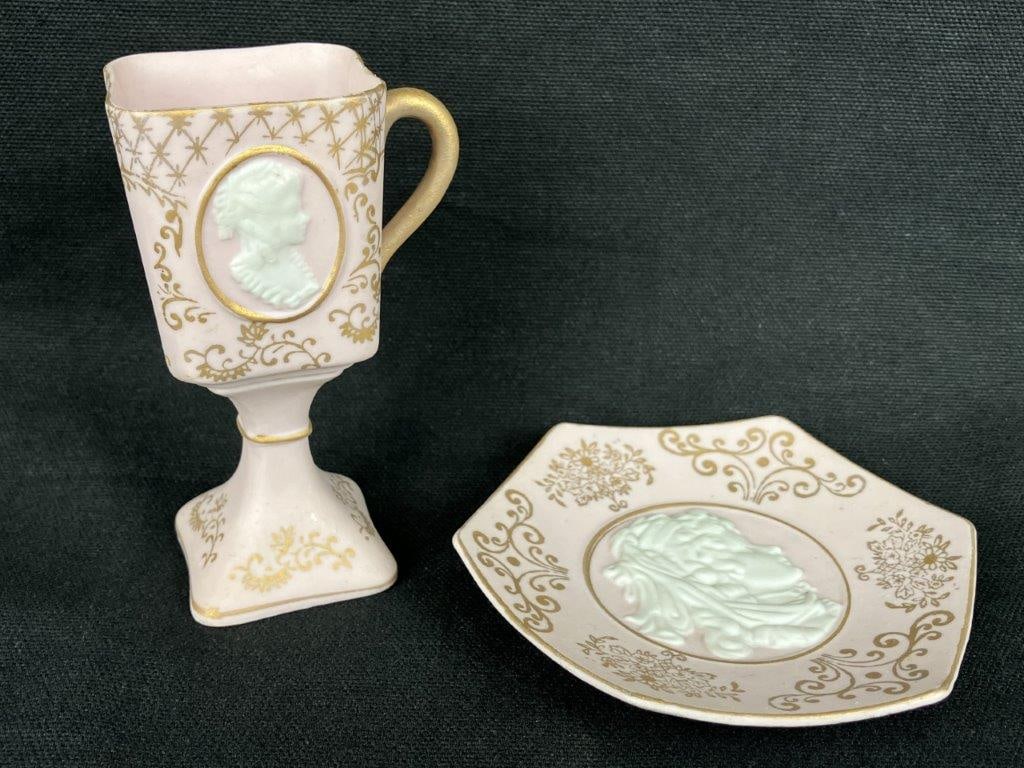 Light Pink Bisque Cameo Cup and Dish - 2