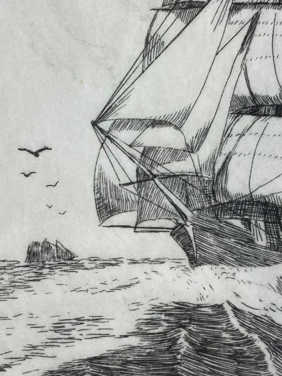 Nautical Ship at Sea Etching by Barbara Getter Woodland - 3