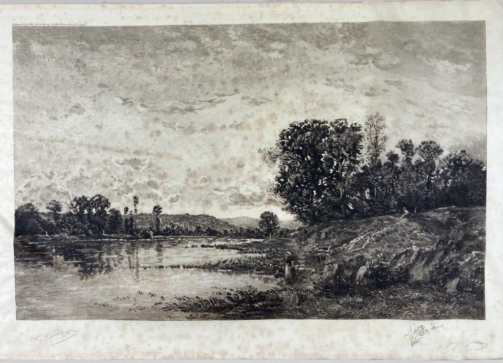 Riverside Landscape Etching by Georges Garen, 19th Century - 2