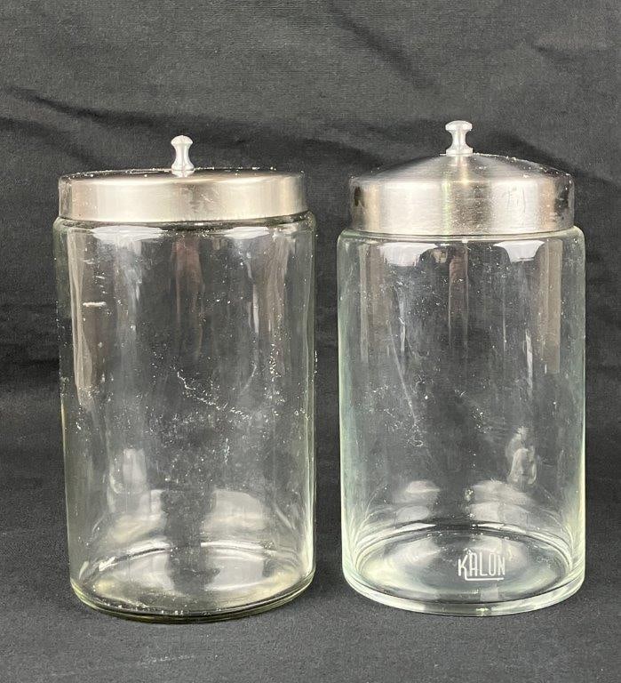 Two Glass Covered Storage Jars - 2