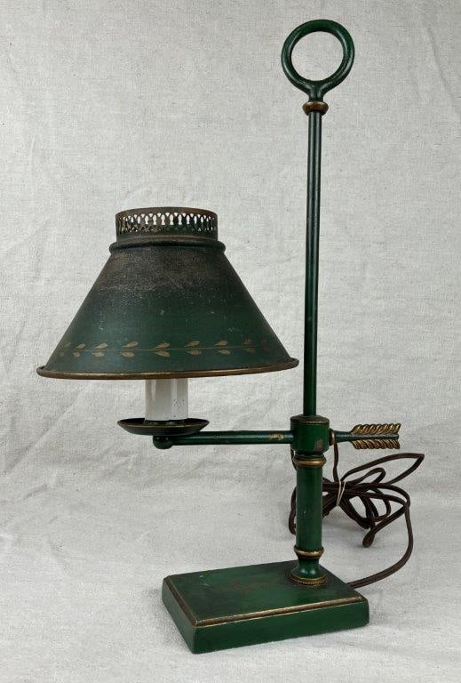 Green Toleware Bouillotte-Style Lamp (1 of 10)