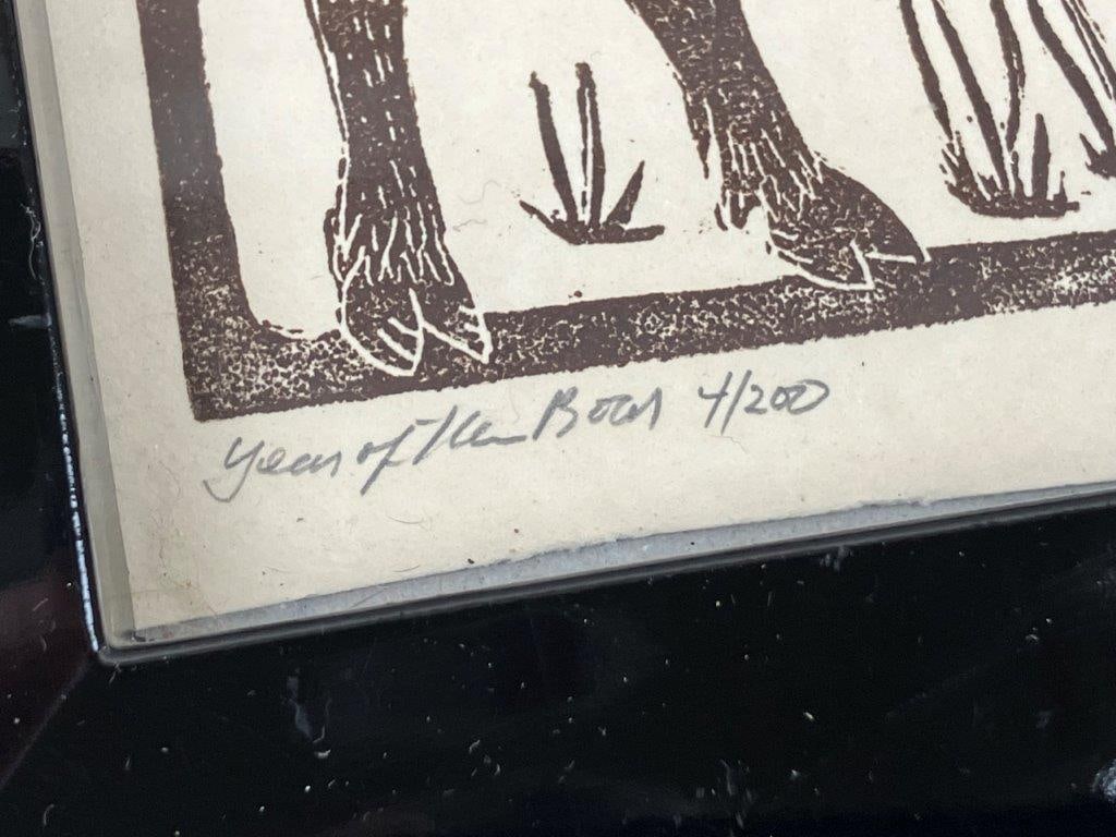 Signed Linocut Print, Year of the Boar - 4