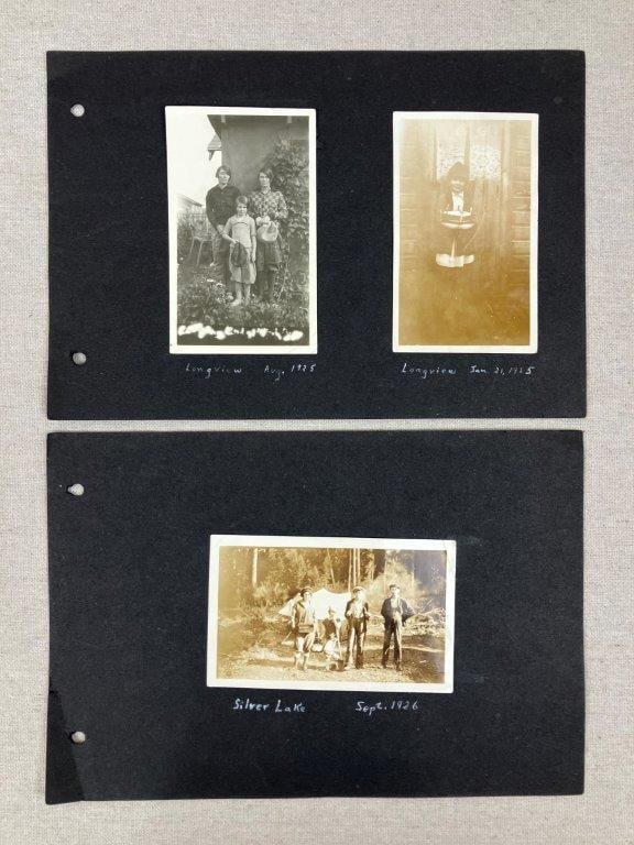 Early 20th Century Family Photographs: A group of three early 20th century family photographs depicting everyday domestic scenes. Includes a garden scene with a woman and two younger women, labeled “Longview, Aug. 1925”; a