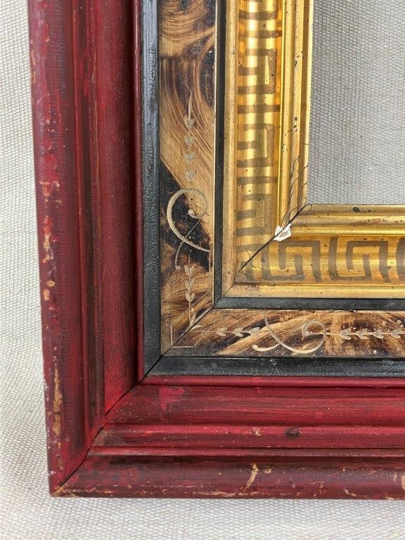 Red Polychromed Frame with Gilt Greek Key Design - 2