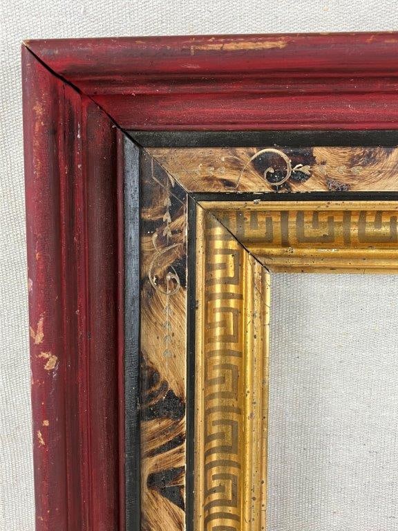 Red Polychromed Frame with Gilt Greek Key Design - 3